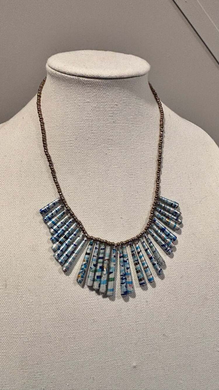 Recycled Paper Cone shaped Waterfall Bib Necklace